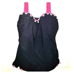 Women's swimsuit black with Hot Pink and white